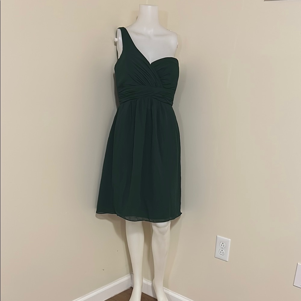 Pretty Maids One-Shoulder Dress in hunter Green